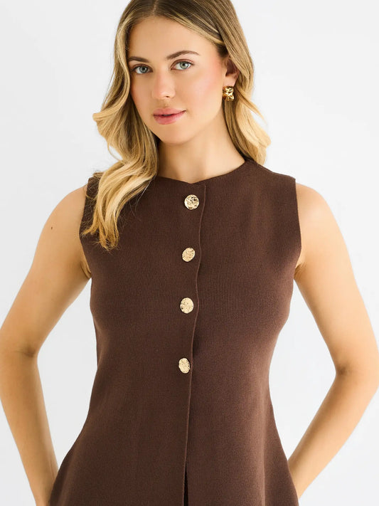 Chocolate Button Front Compact Knit Waistcoat