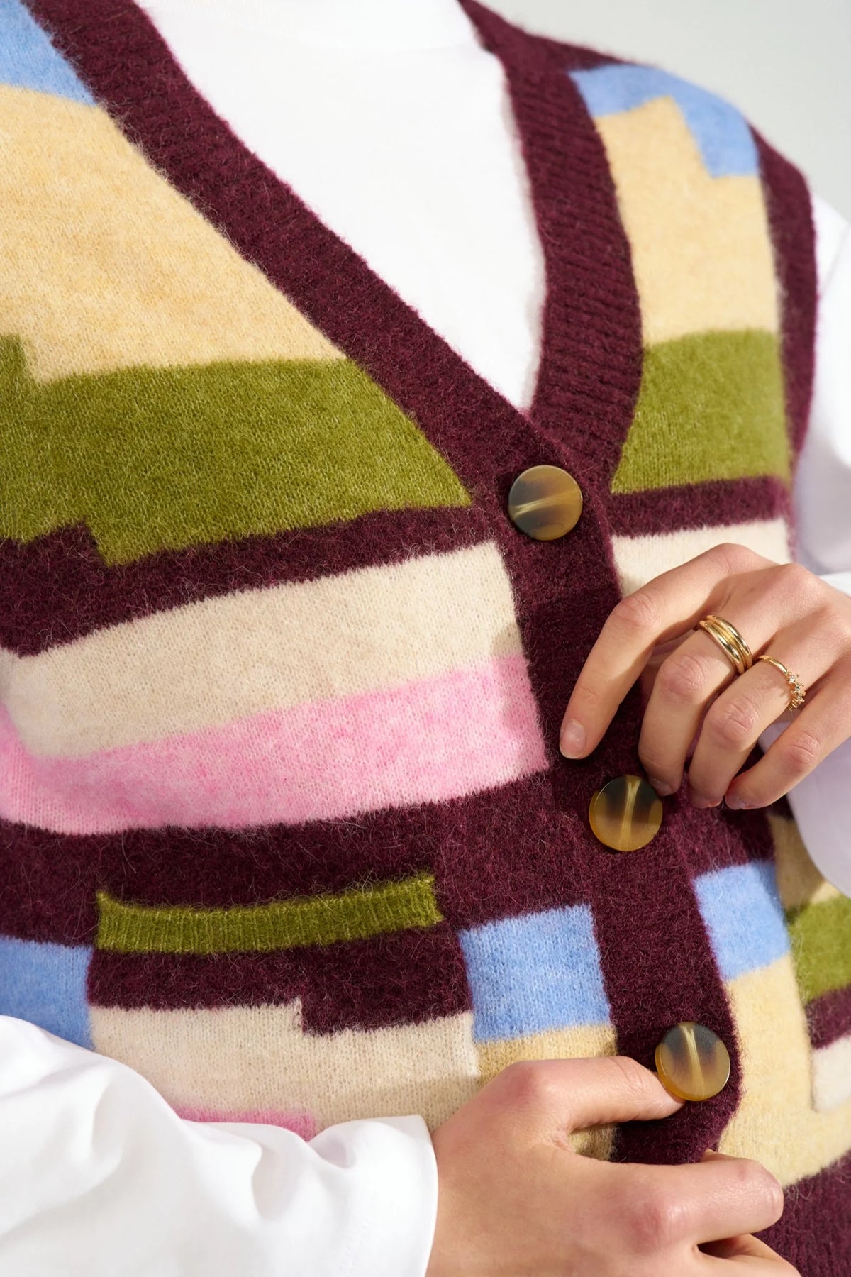 NURIETTE PIXEL STRIPE VEST - Fig