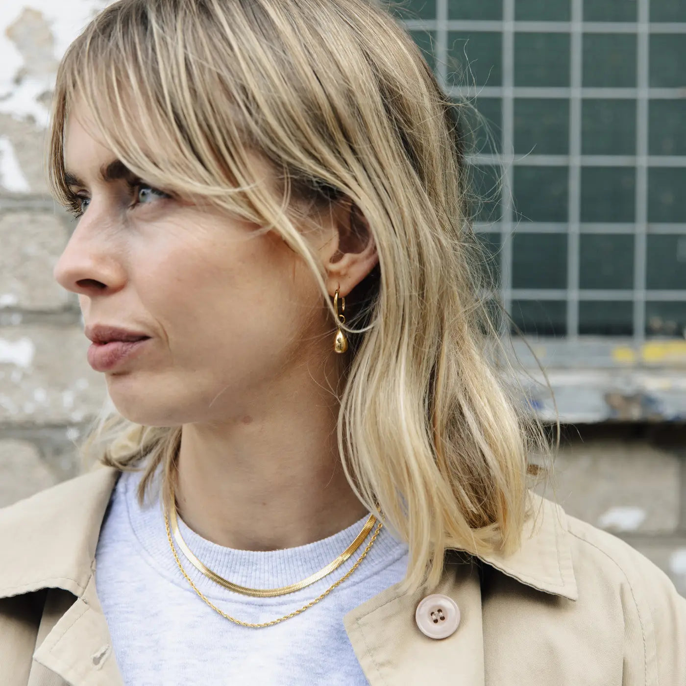 Gold Drop Hoop Earrings