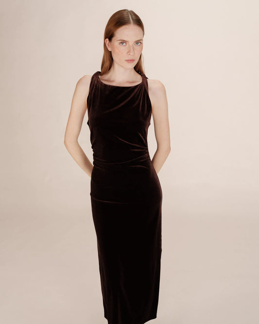 TIVOLI LONG VELVET DRESS CHOCOLAT