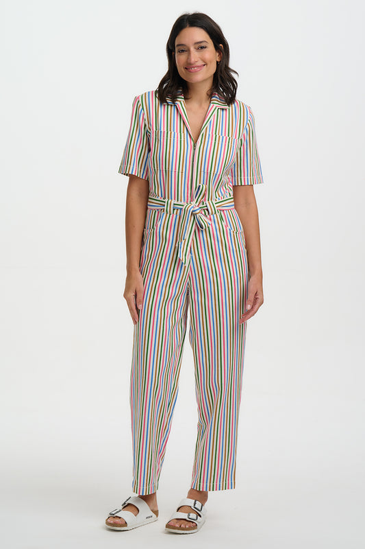 Meredith Boilersuit - Multi, Colourful Canvas Stripe