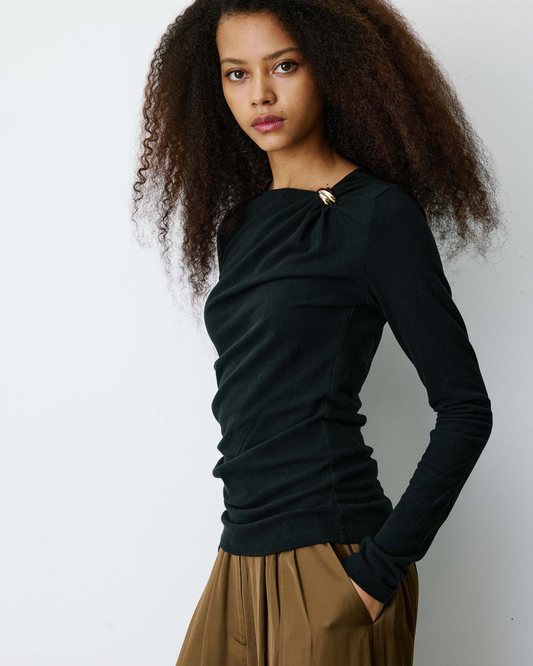 LONG-SLEEVE DRAPED TOP BLACK BIJOU
