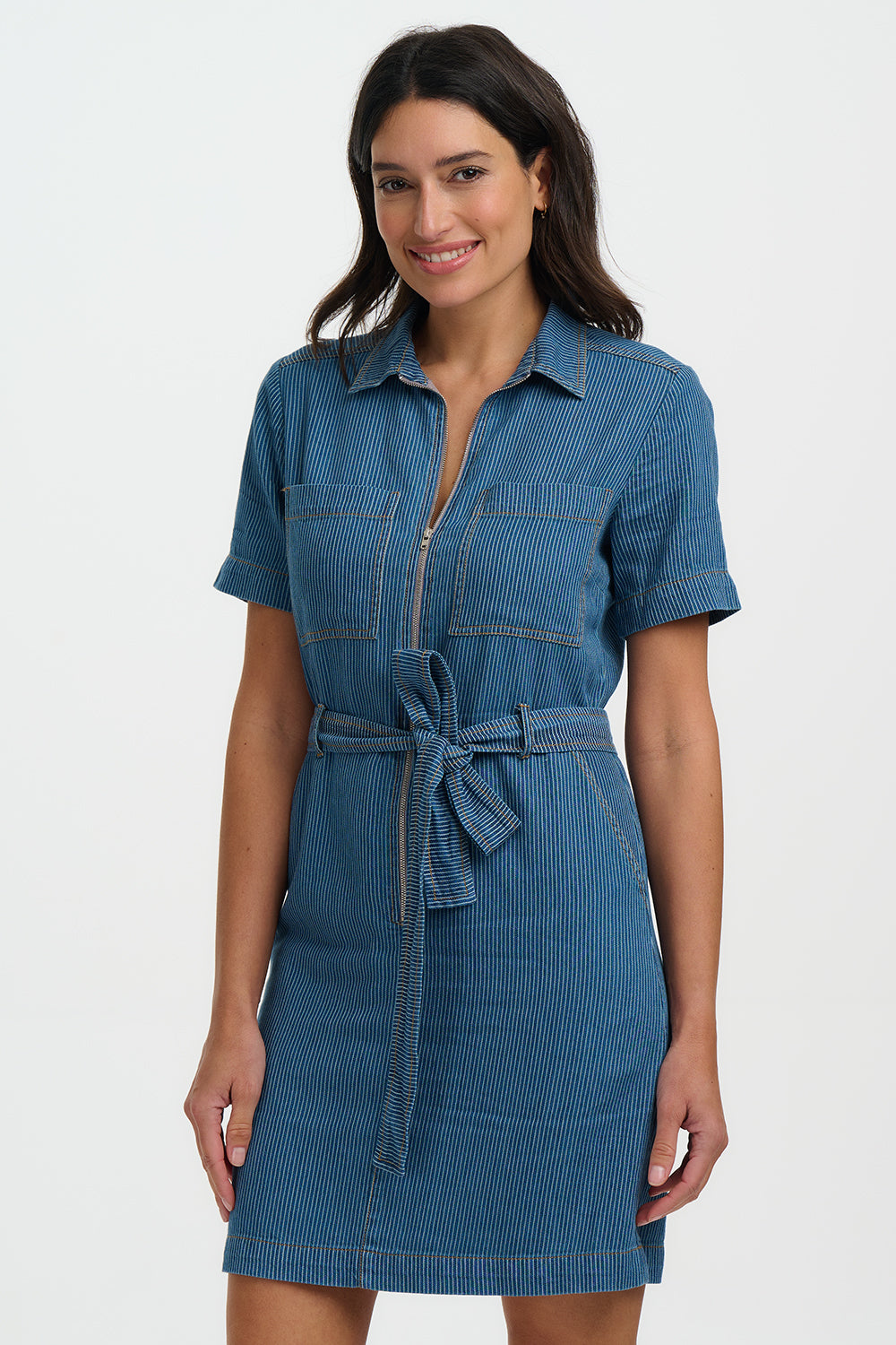Tasha Mini Dress - Blue Stripe Denim