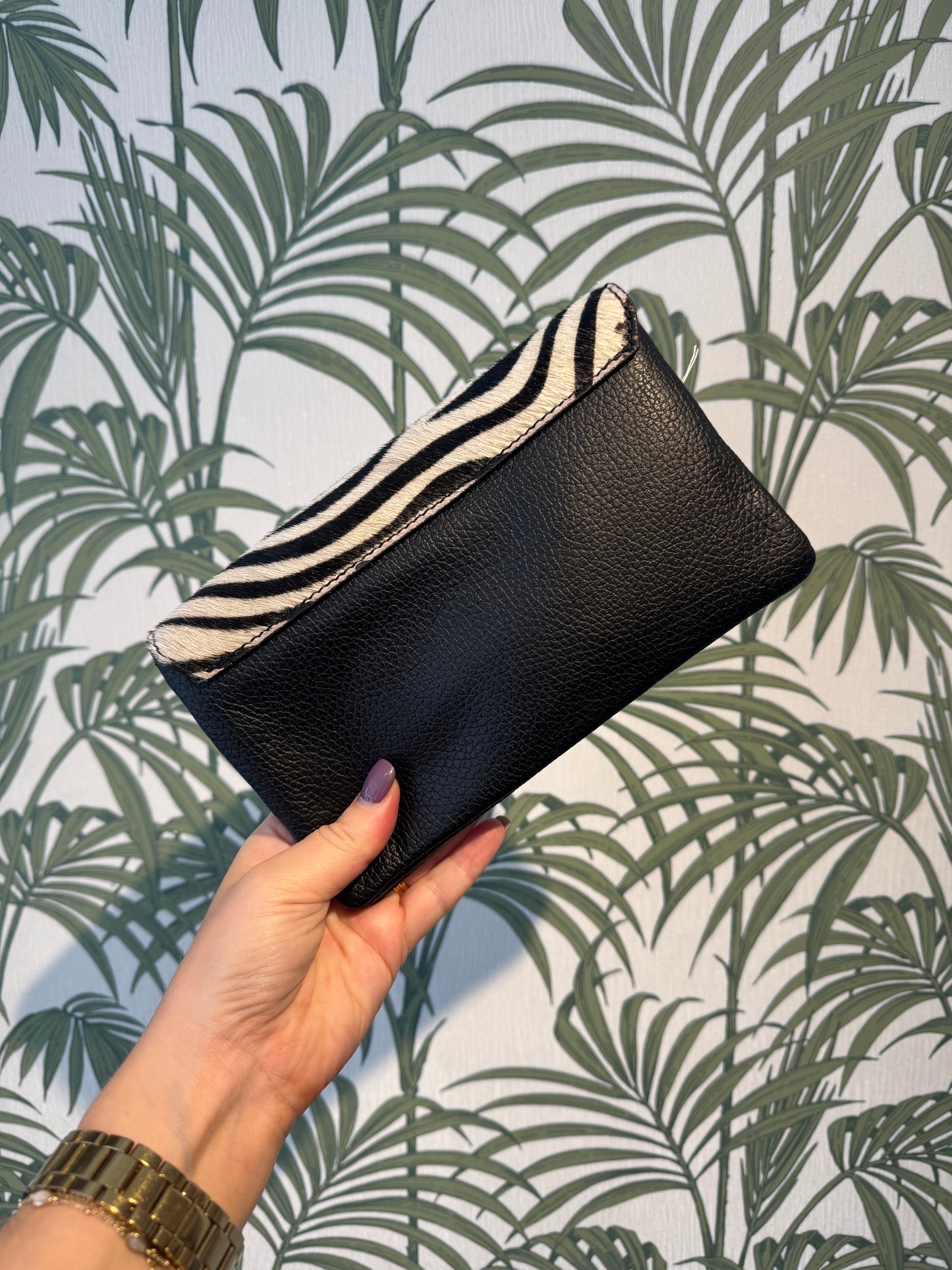 Animal Print Leather Two Compartments Crossbody Zebra