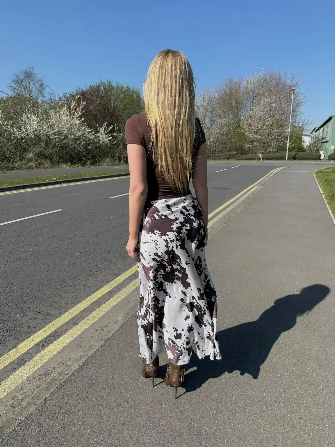 Satin Slip Skirt in Cowhide Print