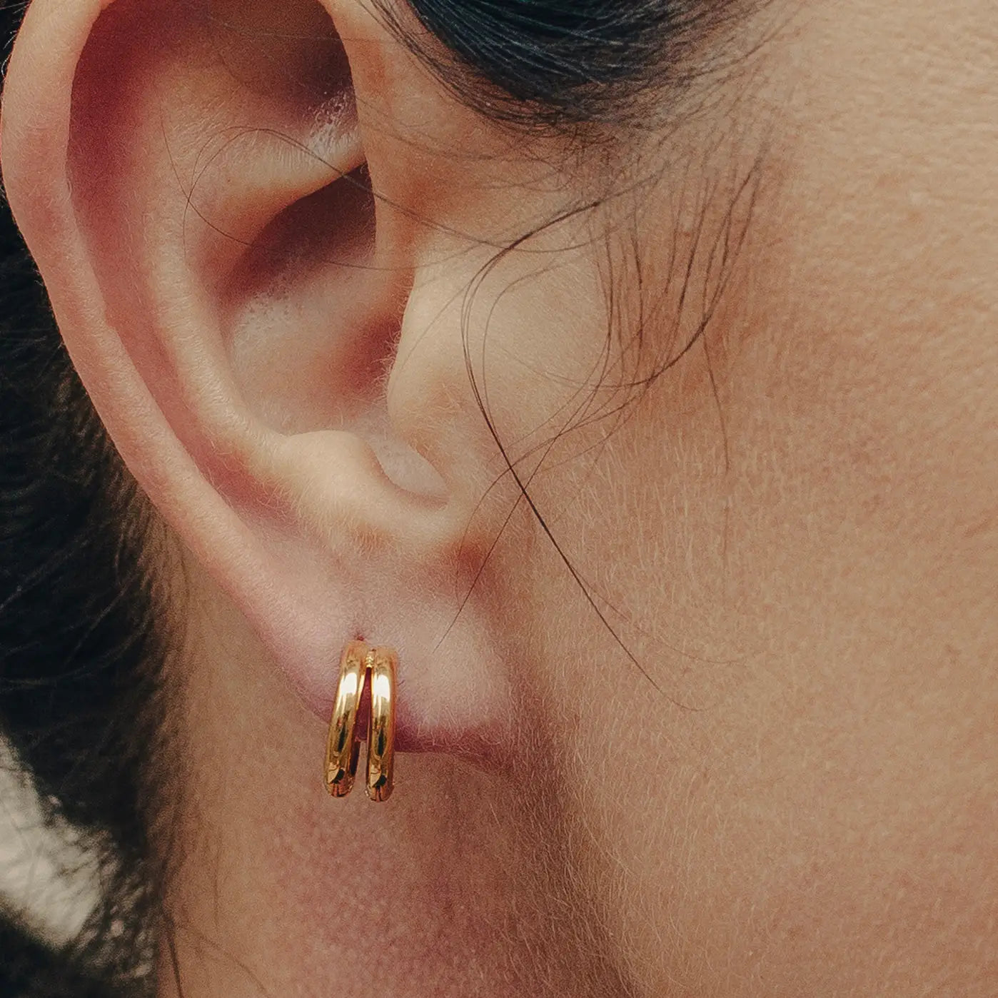 Gold Double Layer Huggie Hoop Earrings