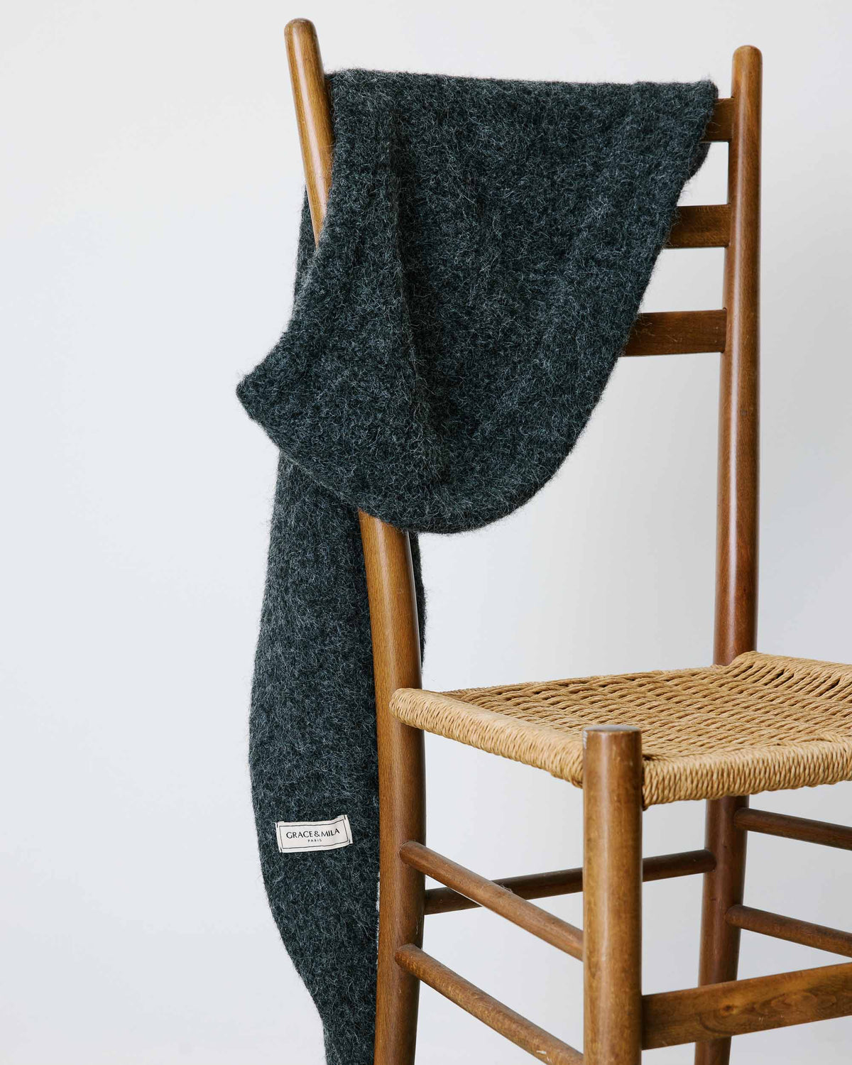 KNITTED HOODED SCARF CHARCOAL BRIONY