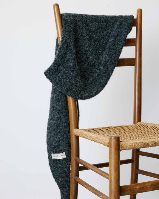 KNITTED HOODED SCARF CHARCOAL BRIONY
