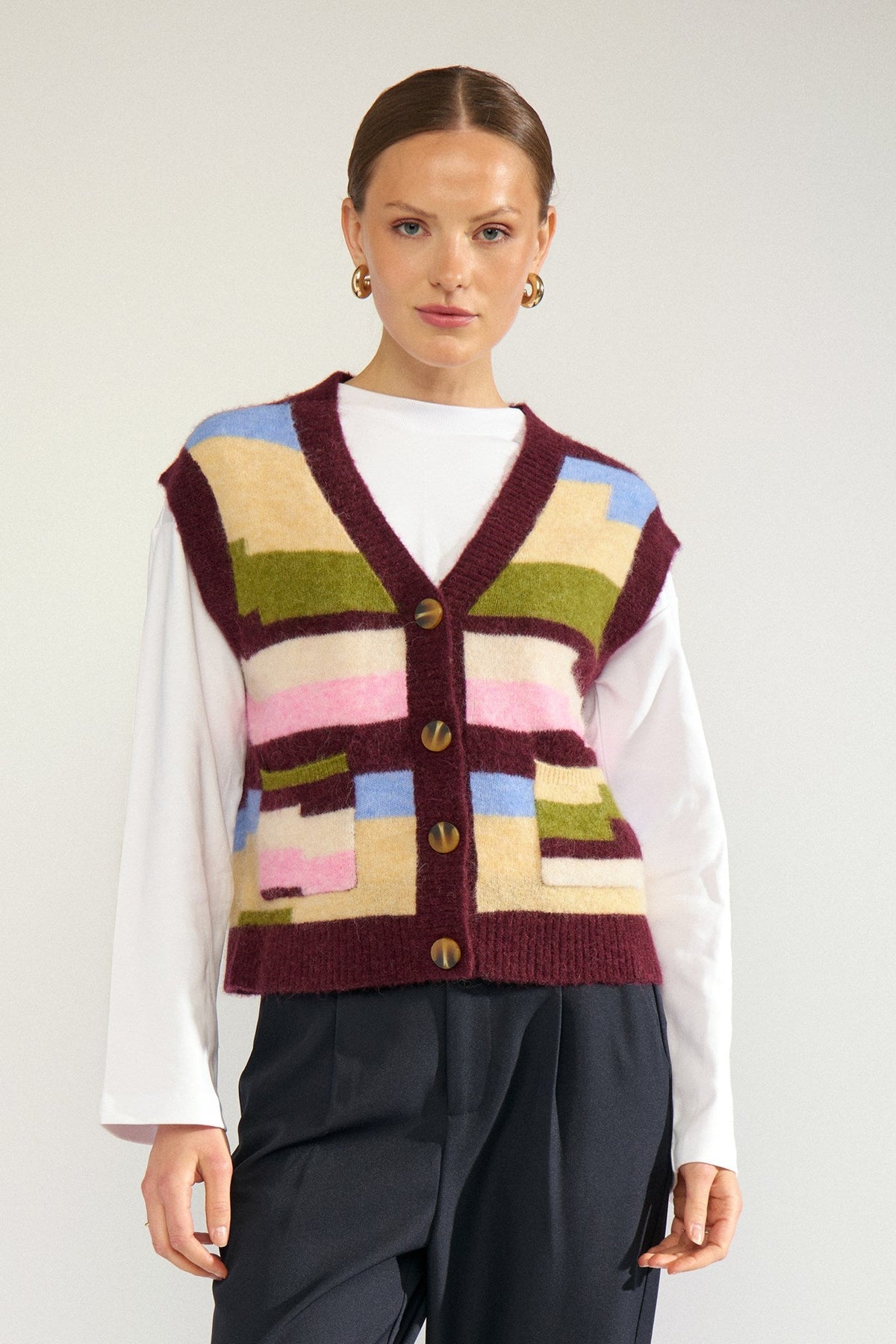 NURIETTE PIXEL STRIPE VEST - Fig