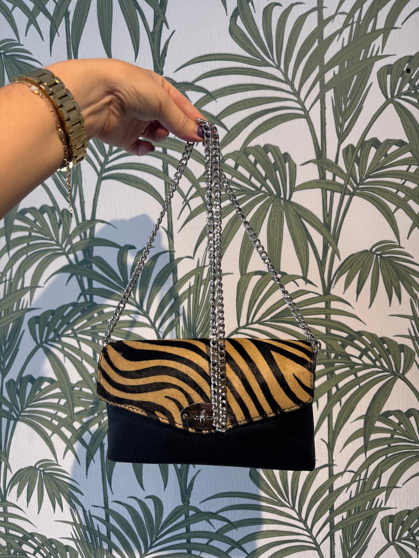 Animal Print Leather Two Compartments Crossbody Tiger