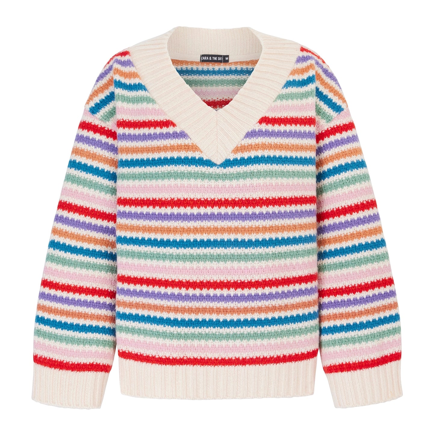 Jasmine Wide Sleeve V Neck Striped Jumper