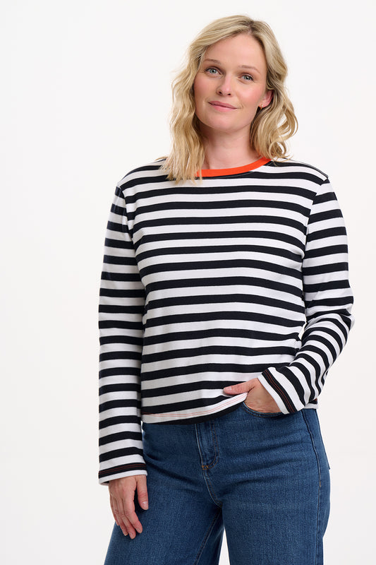 Vienna Jersey Top White / Black Striped Orange