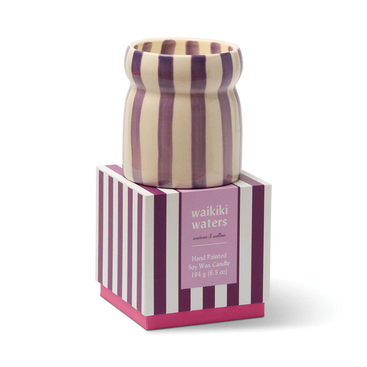 Cabana 6.5oz/184g Purple Striped Ceramic Candle - Waikiki Waters