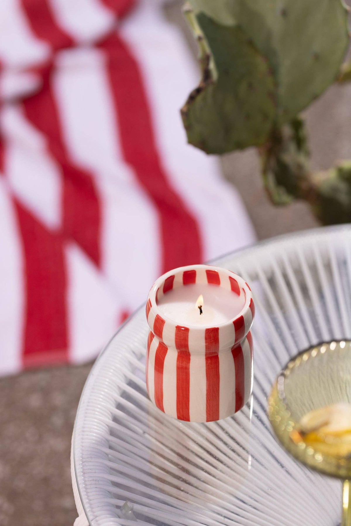 Cabana 6.5oz/184g Red Striped Ceramic Candle - Hibiscus Bay Boxed