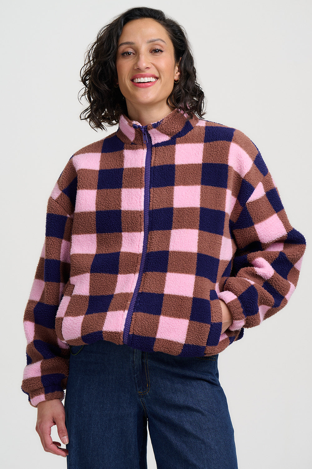 Hartley Zip Up Fleece - Navy / Pink