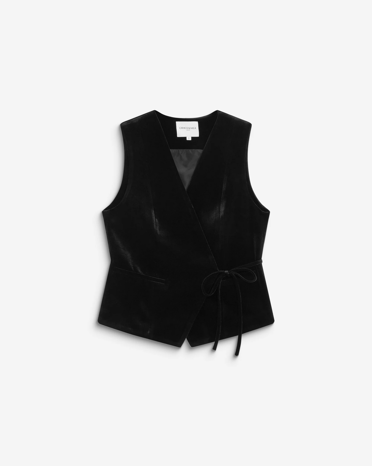 TIE-FRONT VELVET WAISTCOAT BLACK BENNY