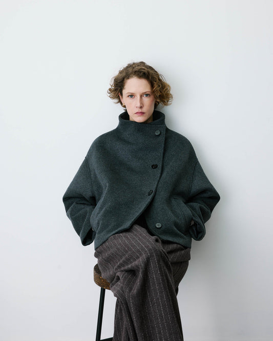 WOOL-BLEND SHORT COAT WITH HIGH COLLAR ANTHRACITE BLANCA