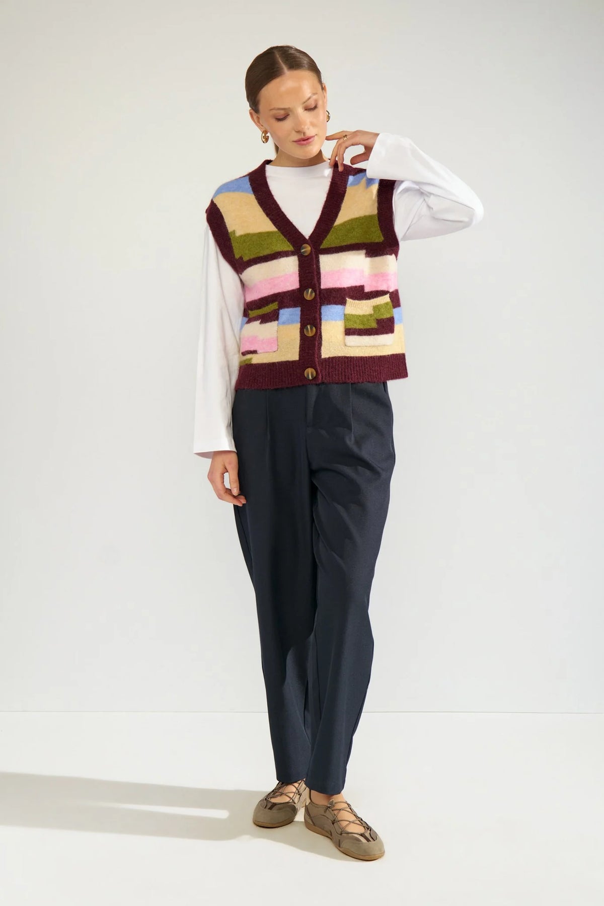 NURIETTE PIXEL STRIPE VEST - Fig
