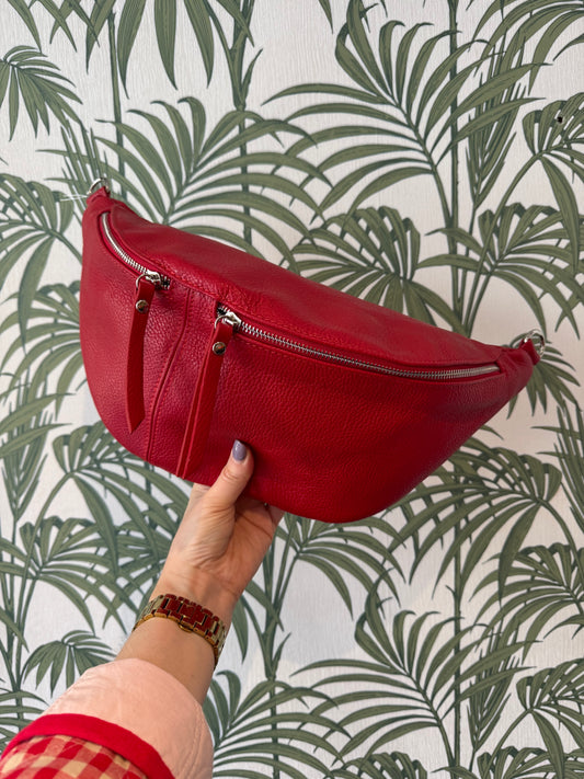 Leather Large Sling Bag Red