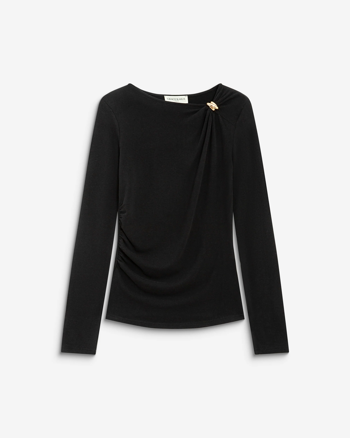 LONG-SLEEVE DRAPED TOP BLACK BIJOU