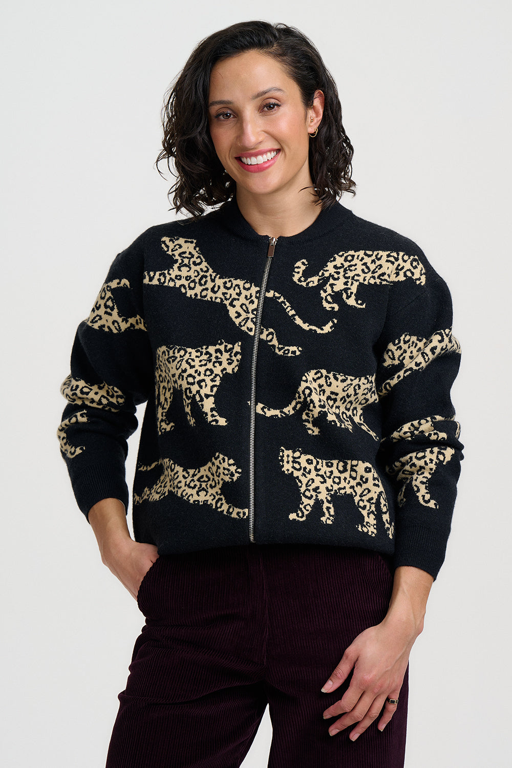 Solana Knitted Bomber Jacket - Monochrome Leopard