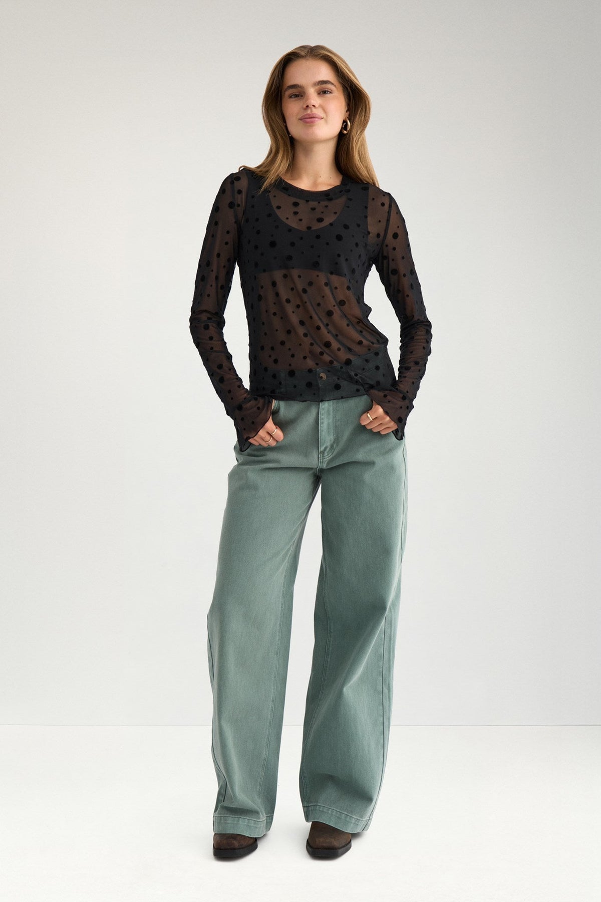 NUEVITA LS MESH BLOUSE - Caviar
