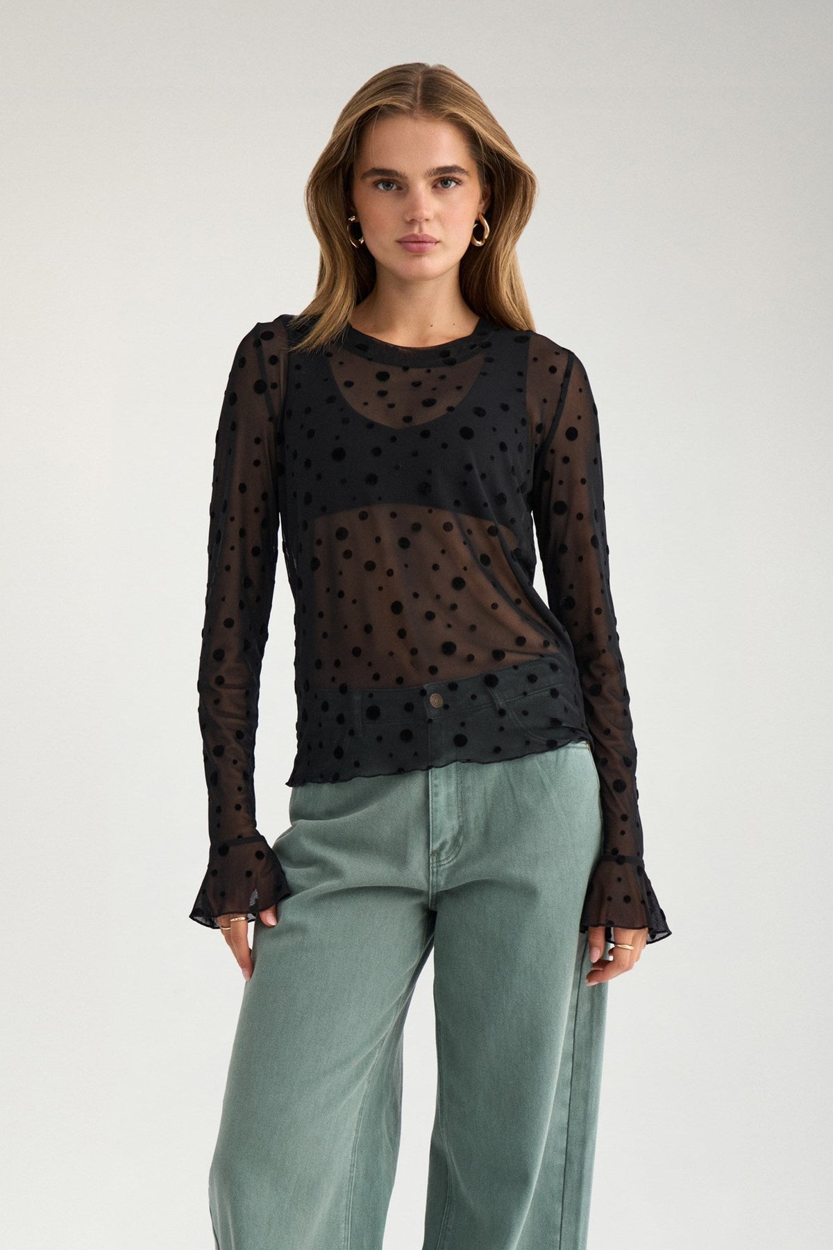 NUEVITA LS MESH BLOUSE - Caviar