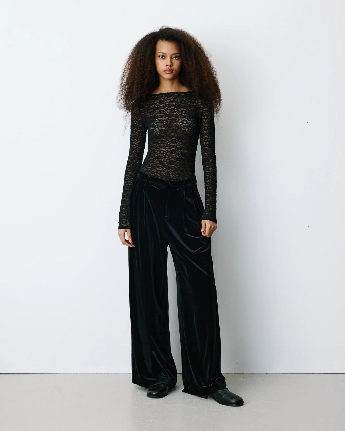 WIDE-LEG VELVET TAILORED PANTS BLACK BENSON