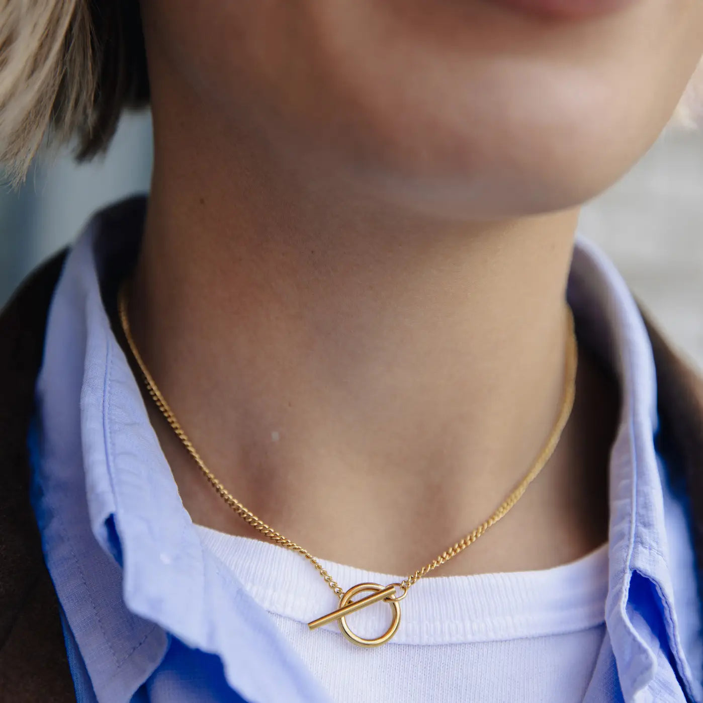 Gold Herringbone Toggle Chain Necklace