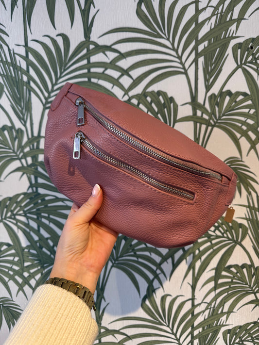 Leather Sling Bag with Purse Dusty Pink