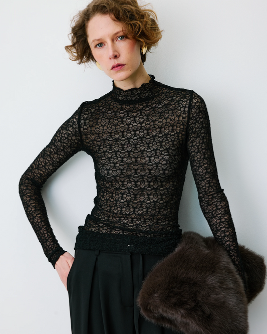 LONG-SLEEVE LACE TOP NOIR BLAKE