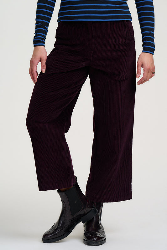 Lindsey Cord Cropped Trousers - Dark Plum