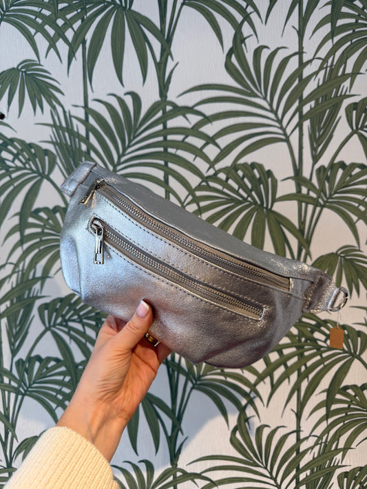 Leather Sling Bag with Purse Silver