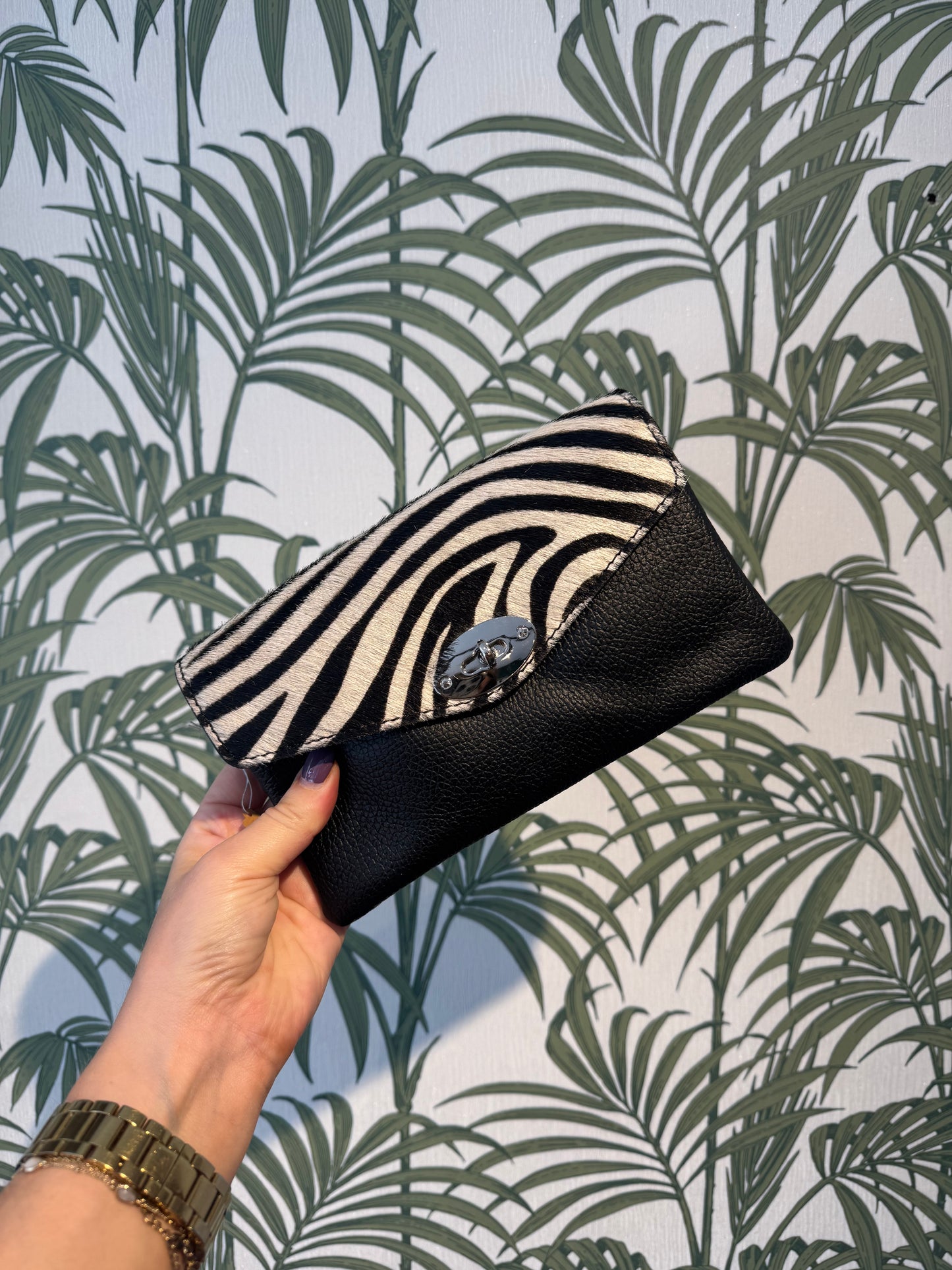 Animal Print Leather Two Compartments Crossbody Zebra