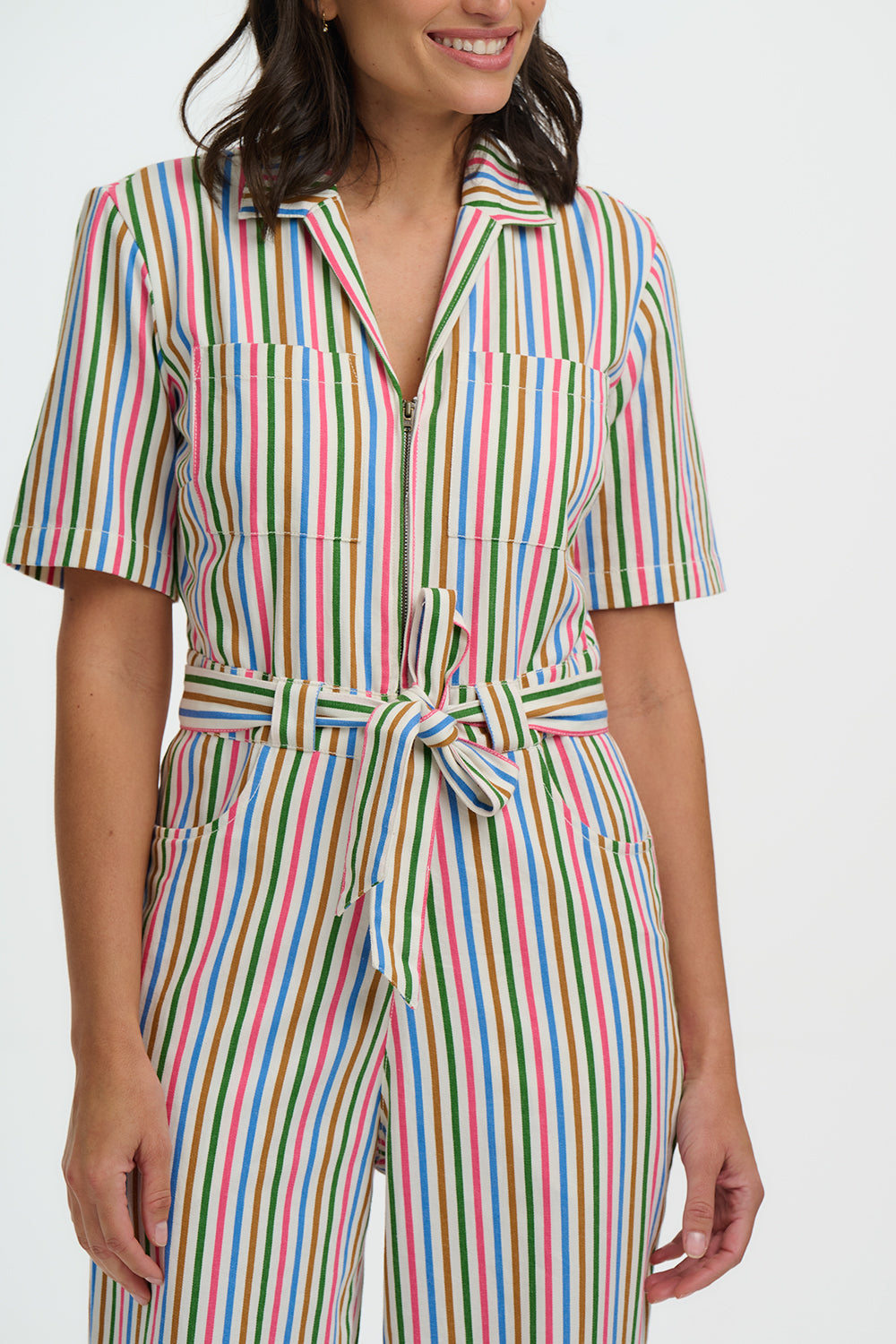 Meredith Boilersuit - Multi, Colourful Canvas Stripe