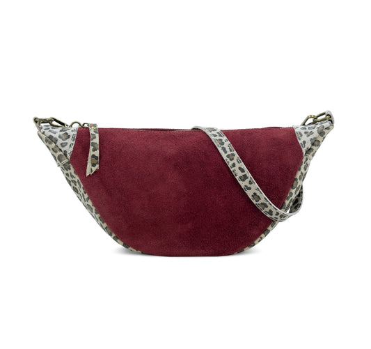 Suede Leather Round Shoulder Bag with Leopard Print