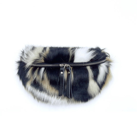 Animal Print Fur with Leather Strap Bum Bag