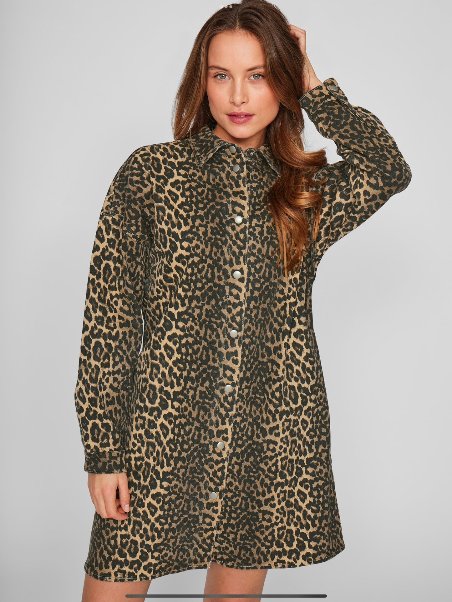 VICHIA LEOPARD SHIRT DRESS