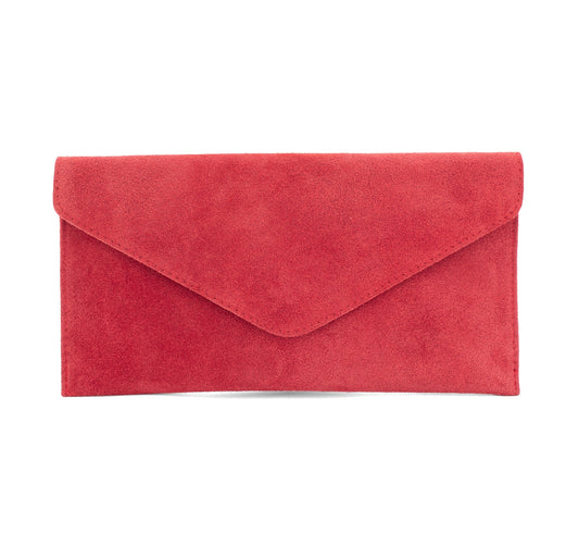 Suede Leather Envelope Clutch