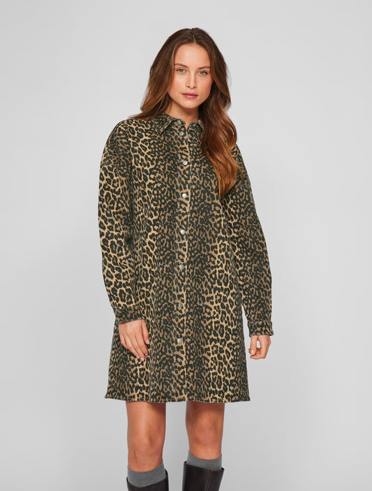 VICHIA LEOPARD SHIRT DRESS