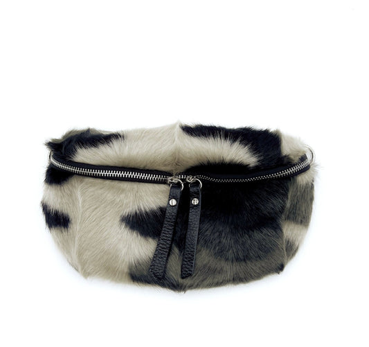 Animal Print Fur with Leather Strap Bum Bag