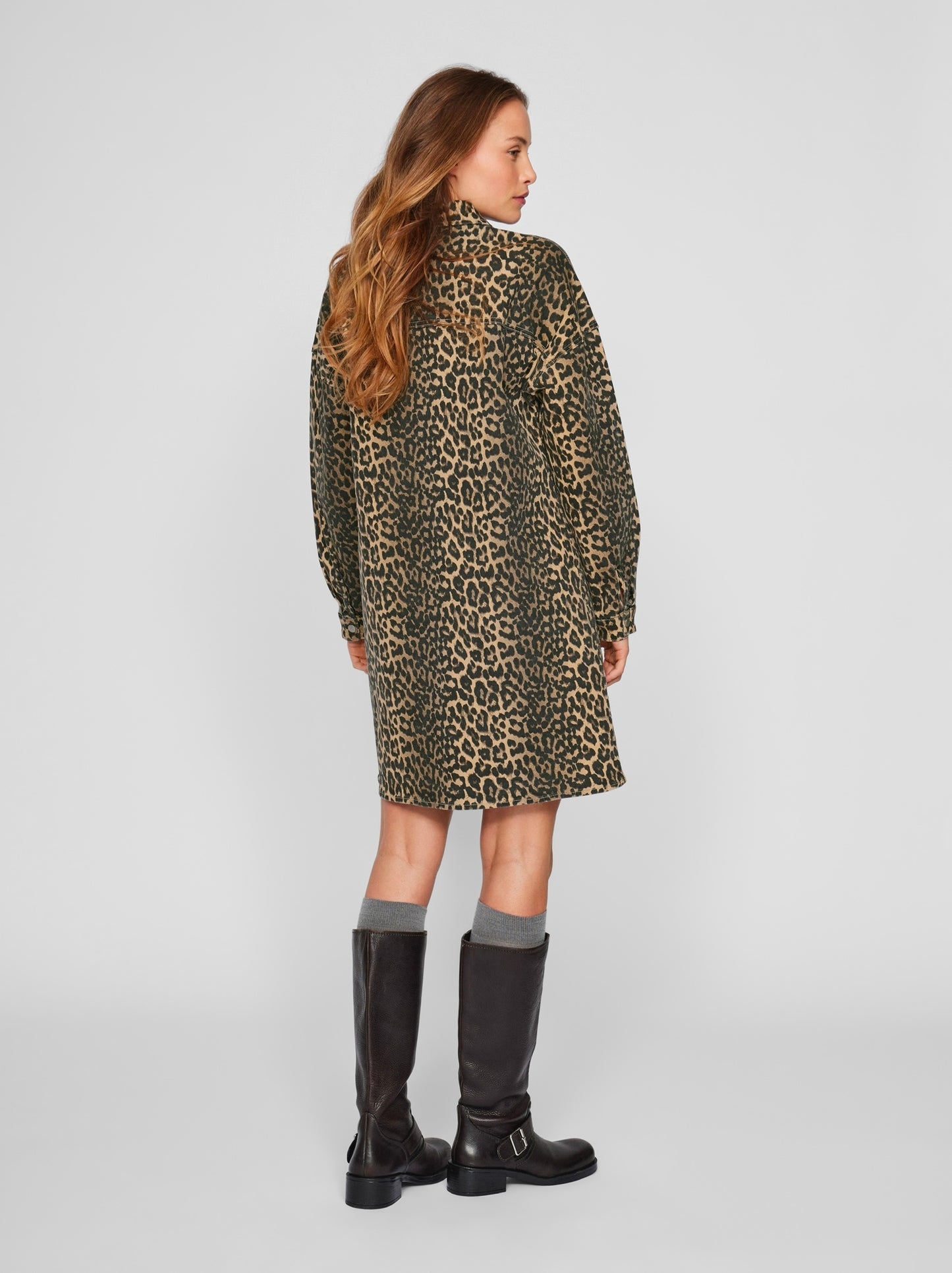 VICHIA LEOPARD SHIRT DRESS