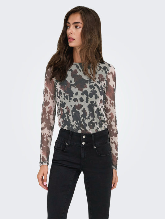 ONLNOVA MESH COWPRINT TOP