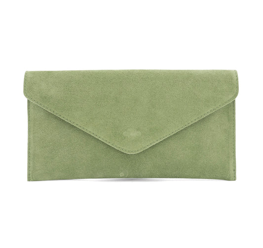 Suede Leather Envelope Clutch