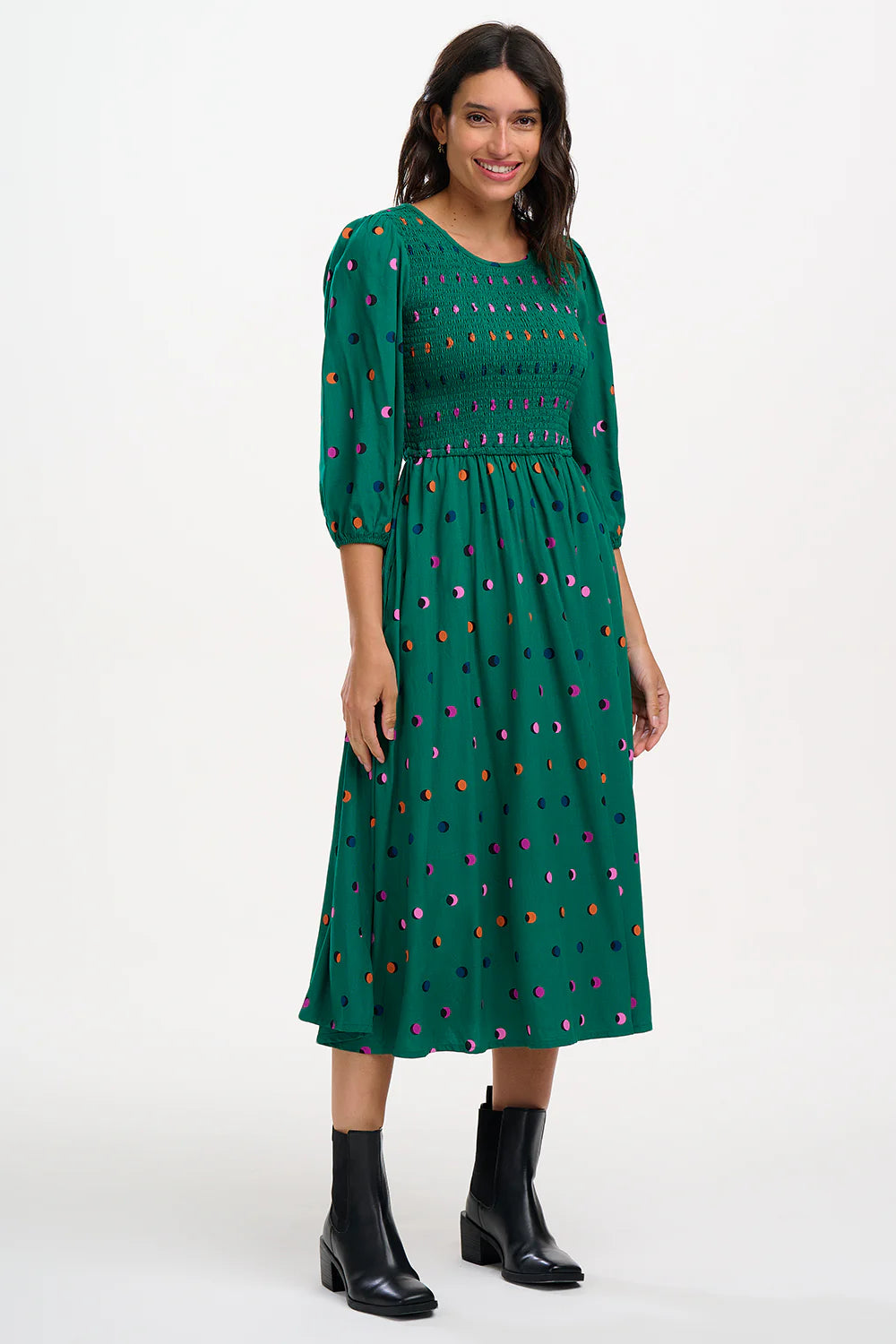 GRETEL SHIRRED MIDI DRESS