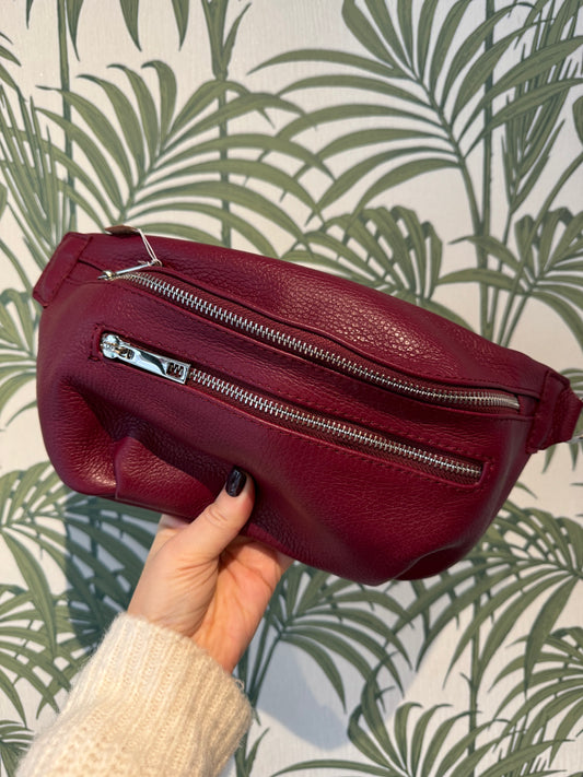 Leather Sling Bag with Purse Burgundy