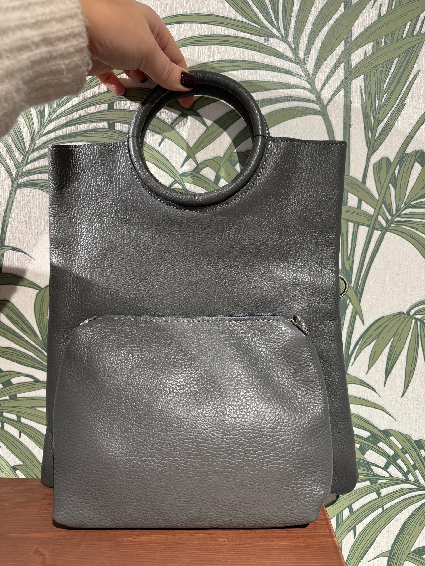 Leather Circle Handle Handbag