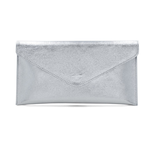 Metallic Leather Envelope Clutch