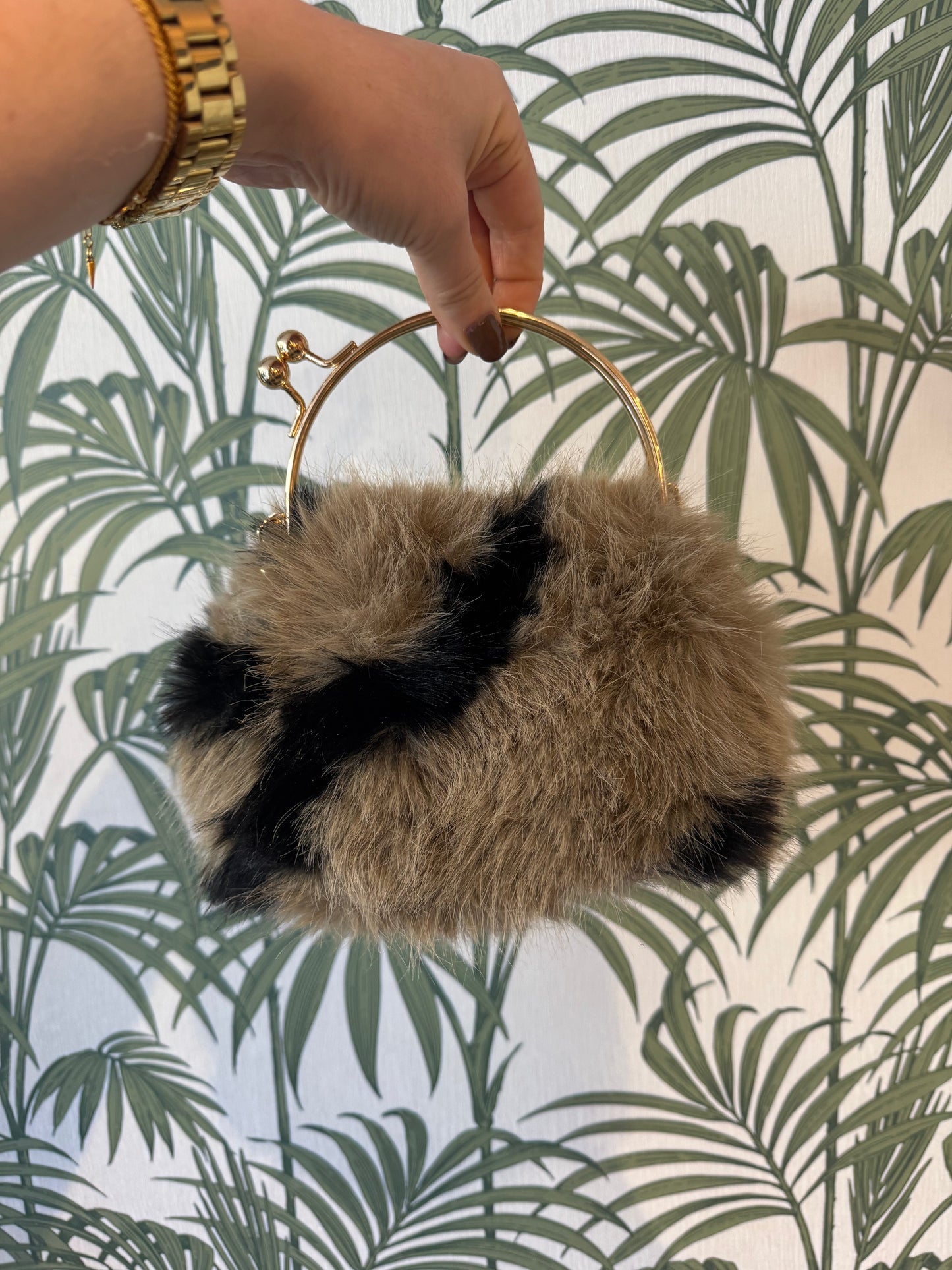 Animal Print Fur Bag with Clasp