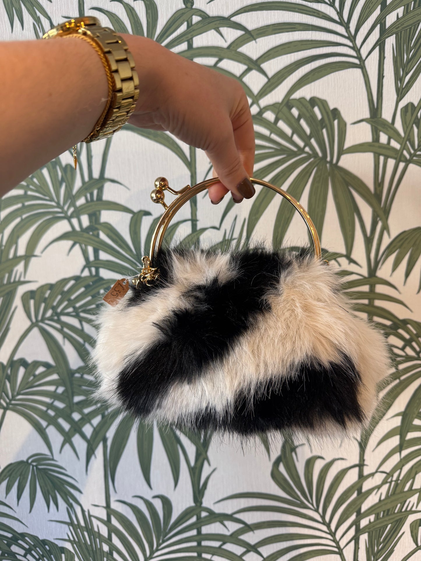 Animal Print Fur Bag with Clasp